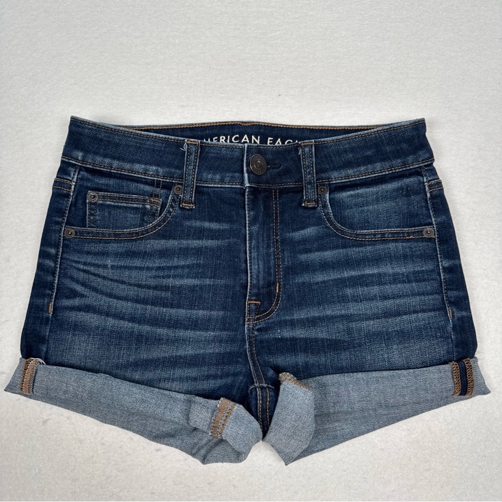 American Eagle High-Rise Shortie Jean Womens Size 4 Blue Denim Short Raw Hem